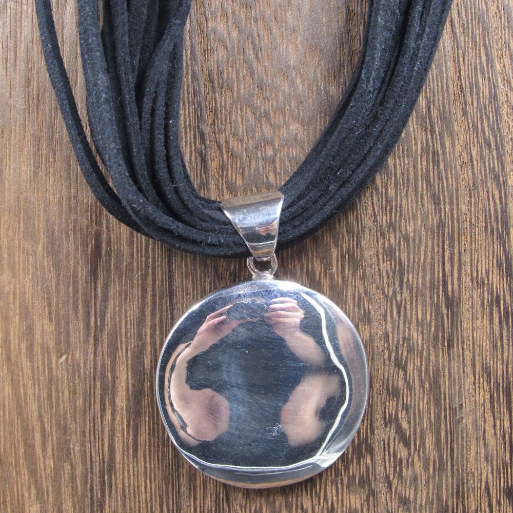 18" Sterling Silver Black String Plain Necklace